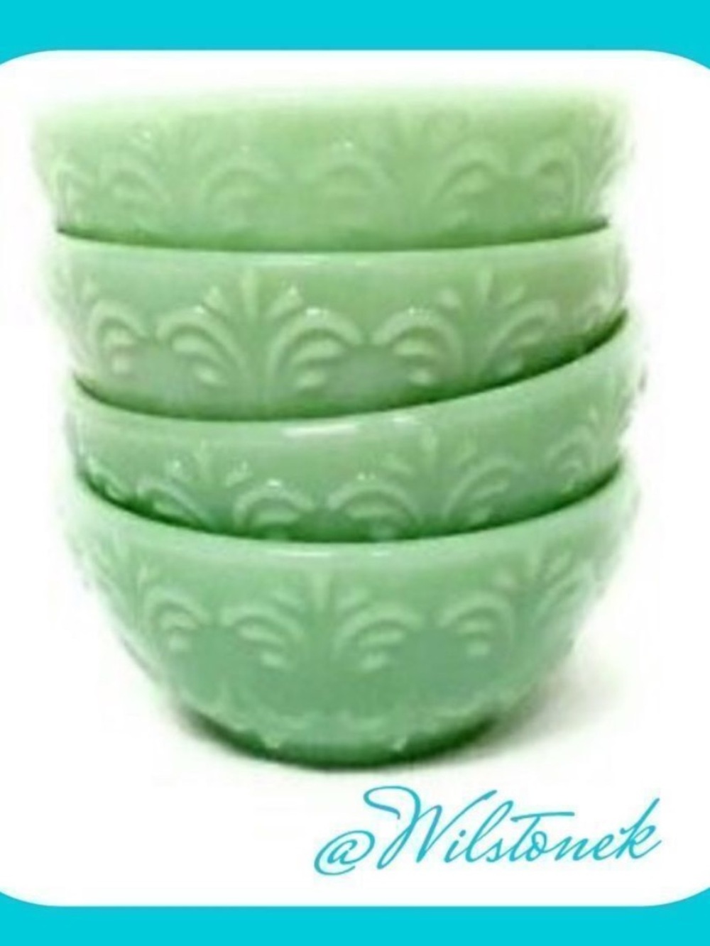 Mint Green Embossed Stoneware Bowls - Set of 4